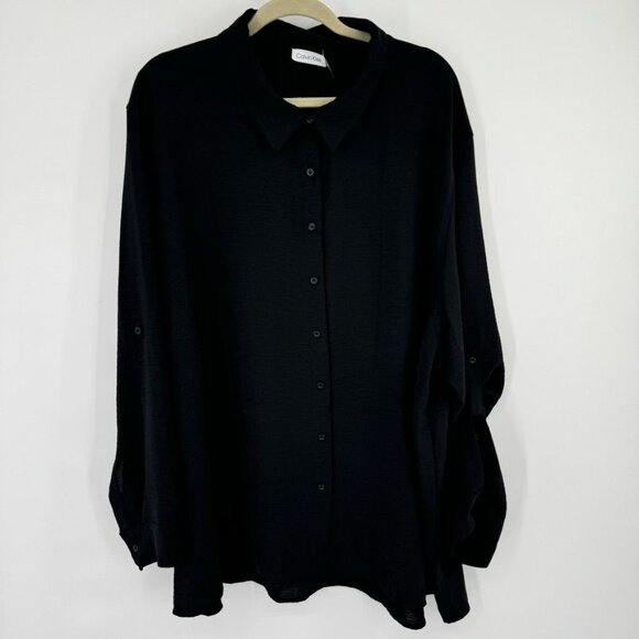 Calvin Klein Womens blouse tunic Black Button Down Shirt Size 3x Long Sleeve - Picture 3 of 11
